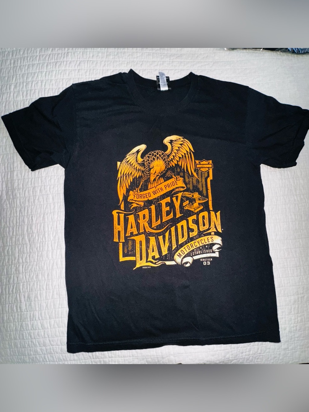 Harley-Davidson Black T-Shirt with Gold Graphic Eagle Logo